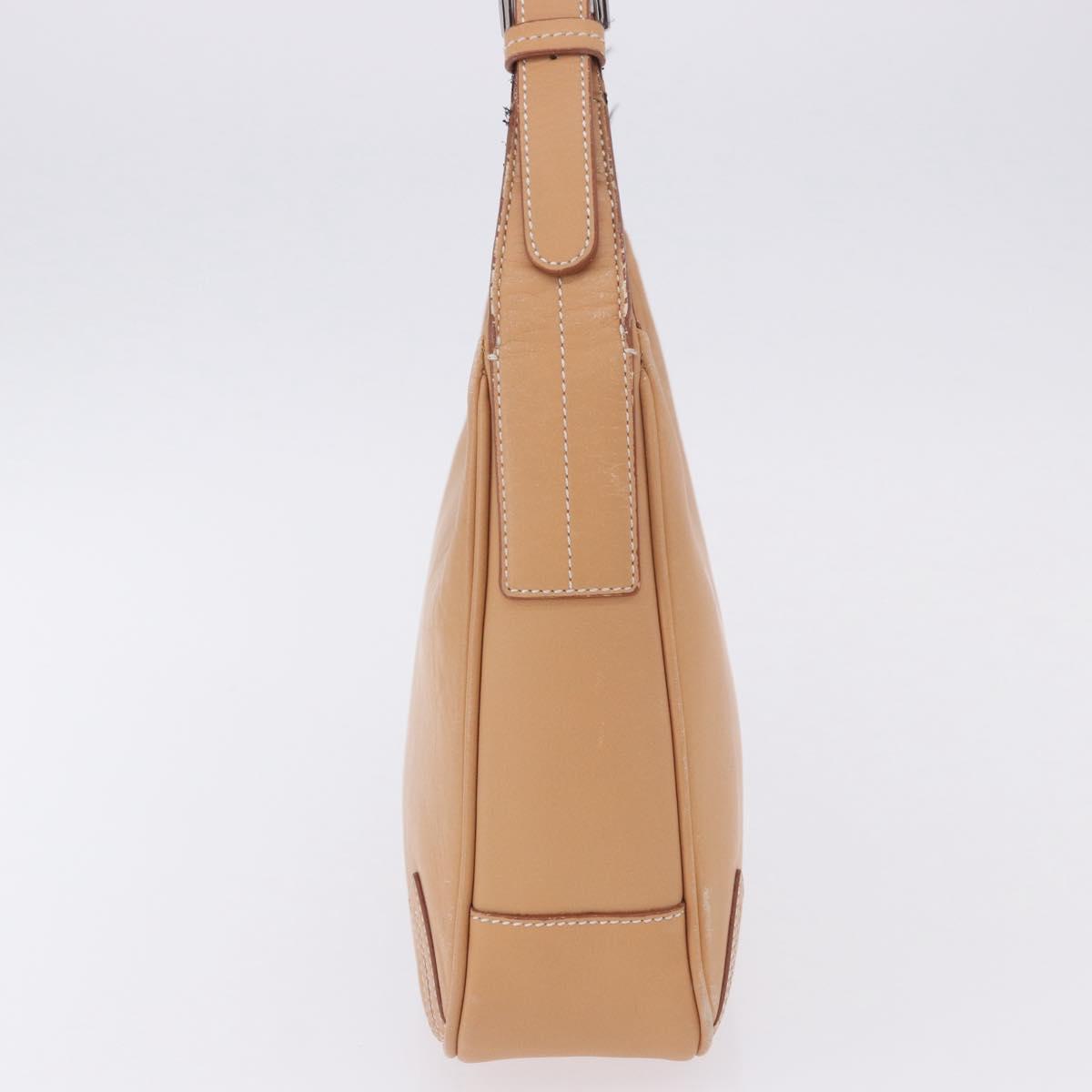 BURBERRY Shoulder Bag Leather Beige Silver Auth ka6209