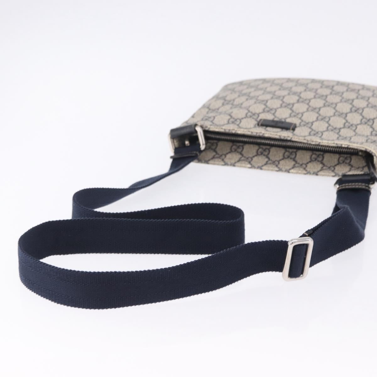 GUCCI GG Supreme Shoulder Bag PVC Navy Silver 201538 Auth ka6210