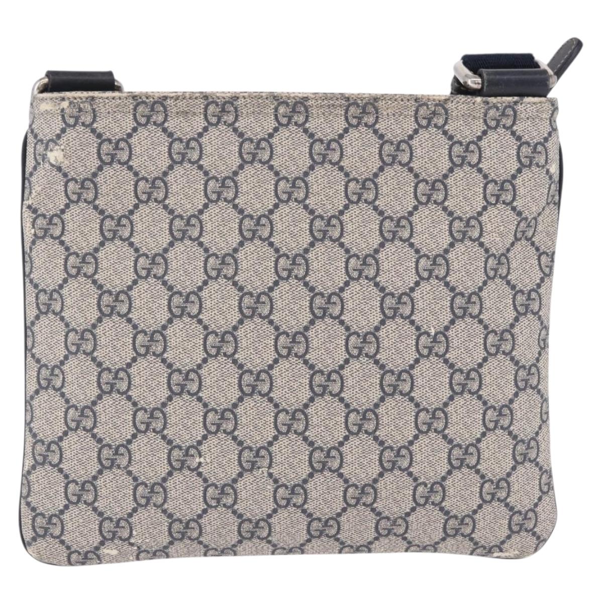 GUCCI GG Supreme Shoulder Bag PVC Navy Silver 201538 Auth ka6210
