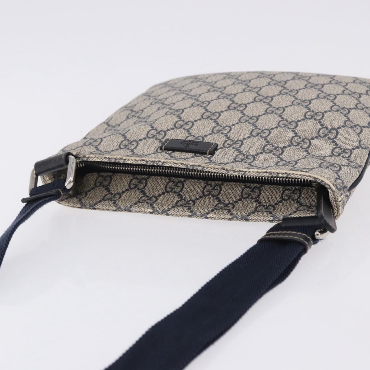 GUCCI GG Supreme Shoulder Bag PVC Navy Silver 201538 Auth ka6210