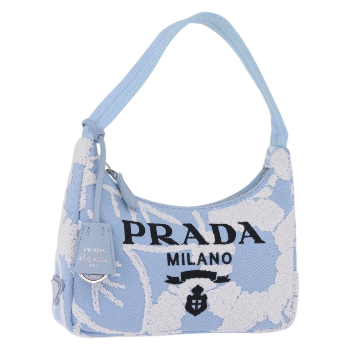PRADA Hand Bag Canvas Blue Silver Auth ka6211V