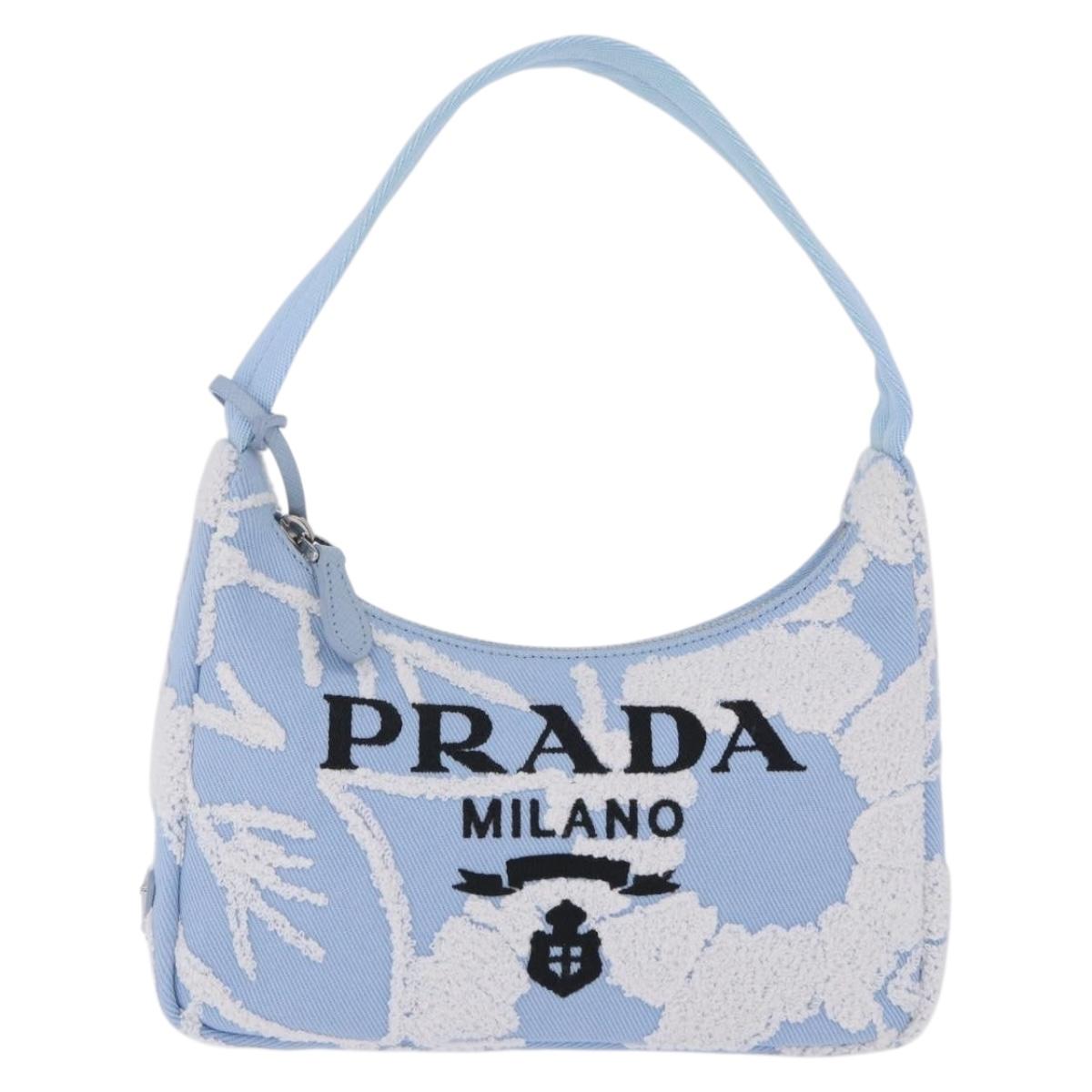 PRADA Hand Bag Canvas Blue Silver Auth ka6211V