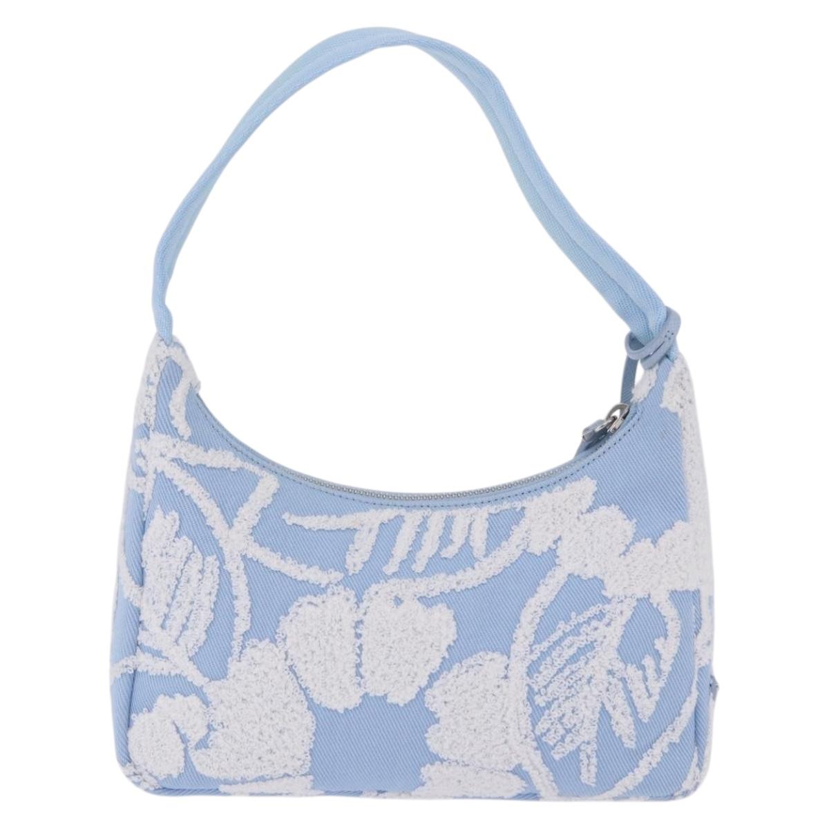 PRADA Hand Bag Canvas Blue Silver Auth ka6211V