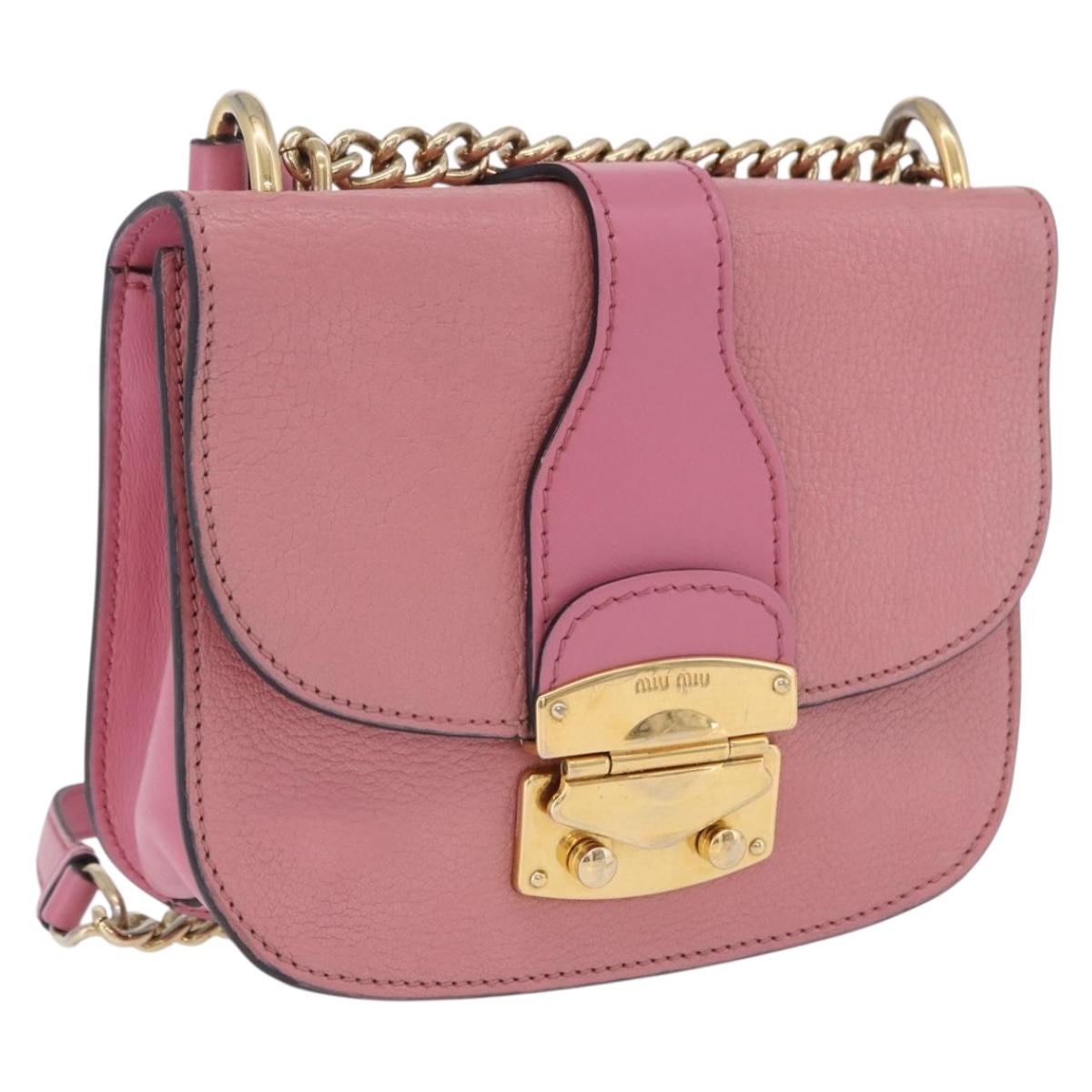 Miu Miu Madras Chain Shoulder Bag Leather Pink Gold Tone Auth ka6212