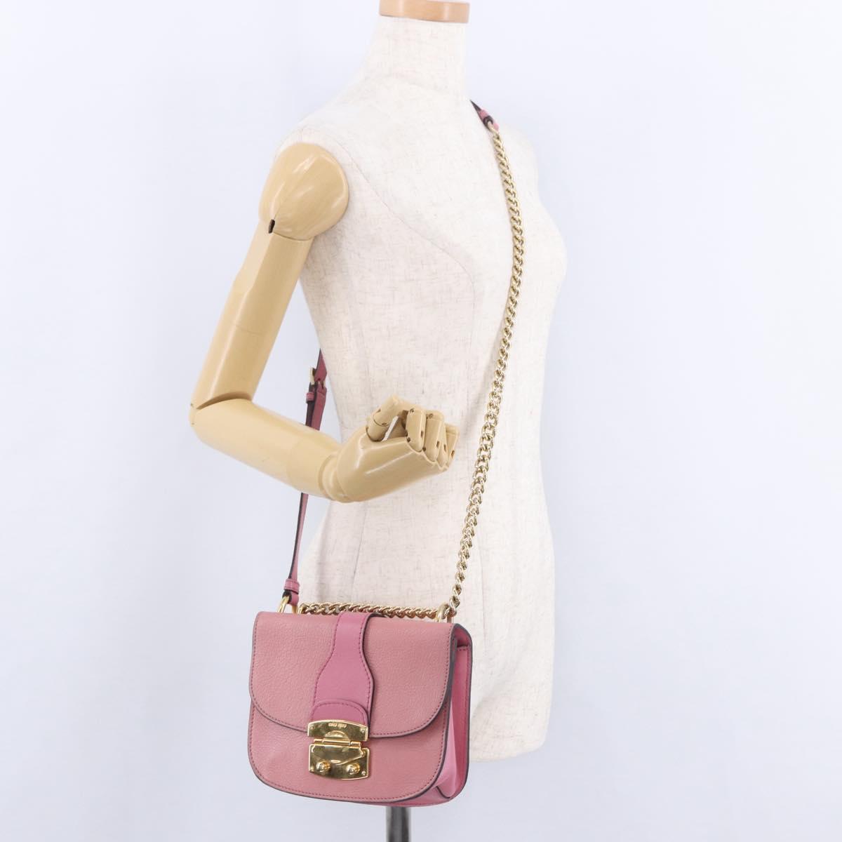 Miu Miu Madras Chain Shoulder Bag Leather Pink Gold Tone Auth ka6212
