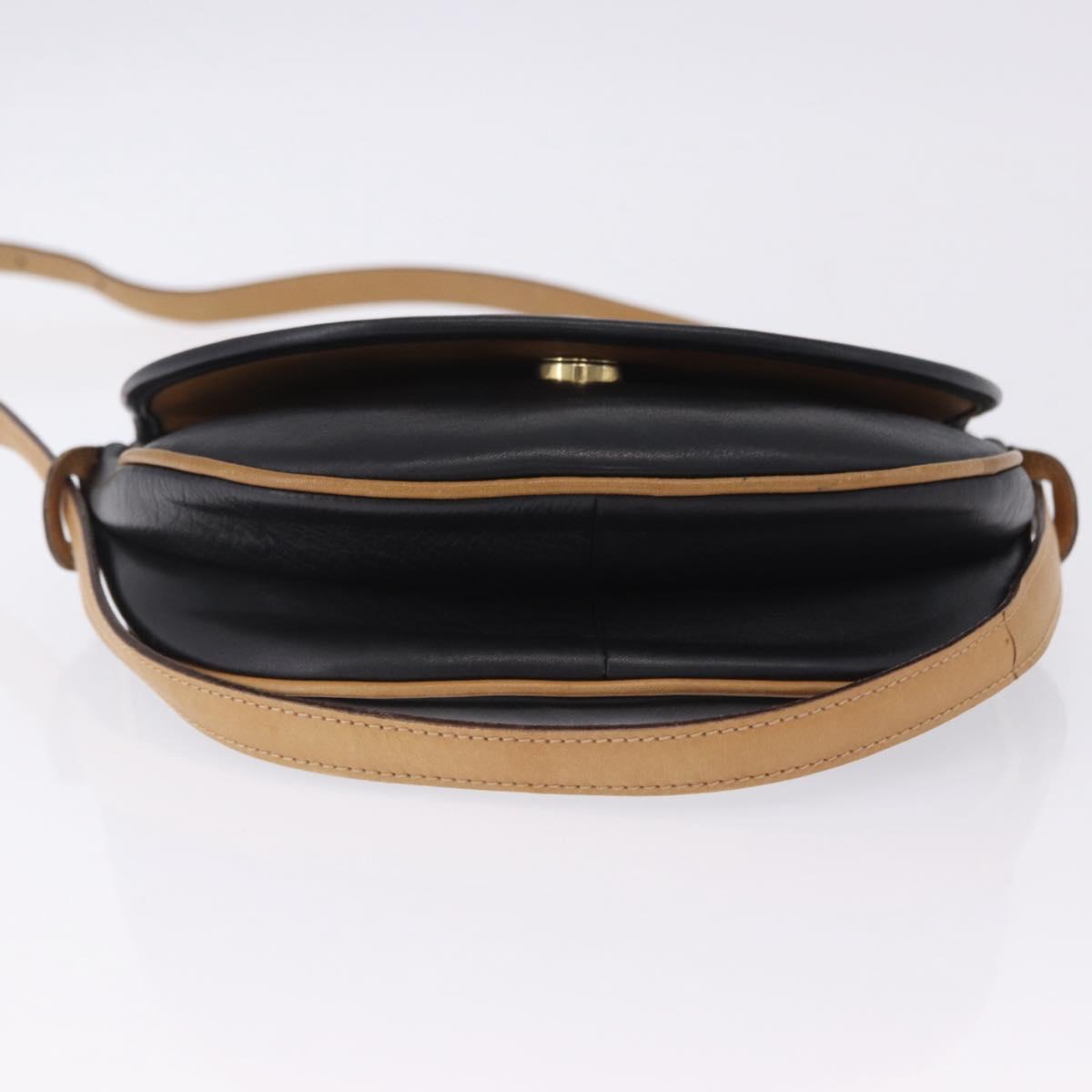 CELINE Shoulder Bag Leather Beige Gold Tone Auth ka6215