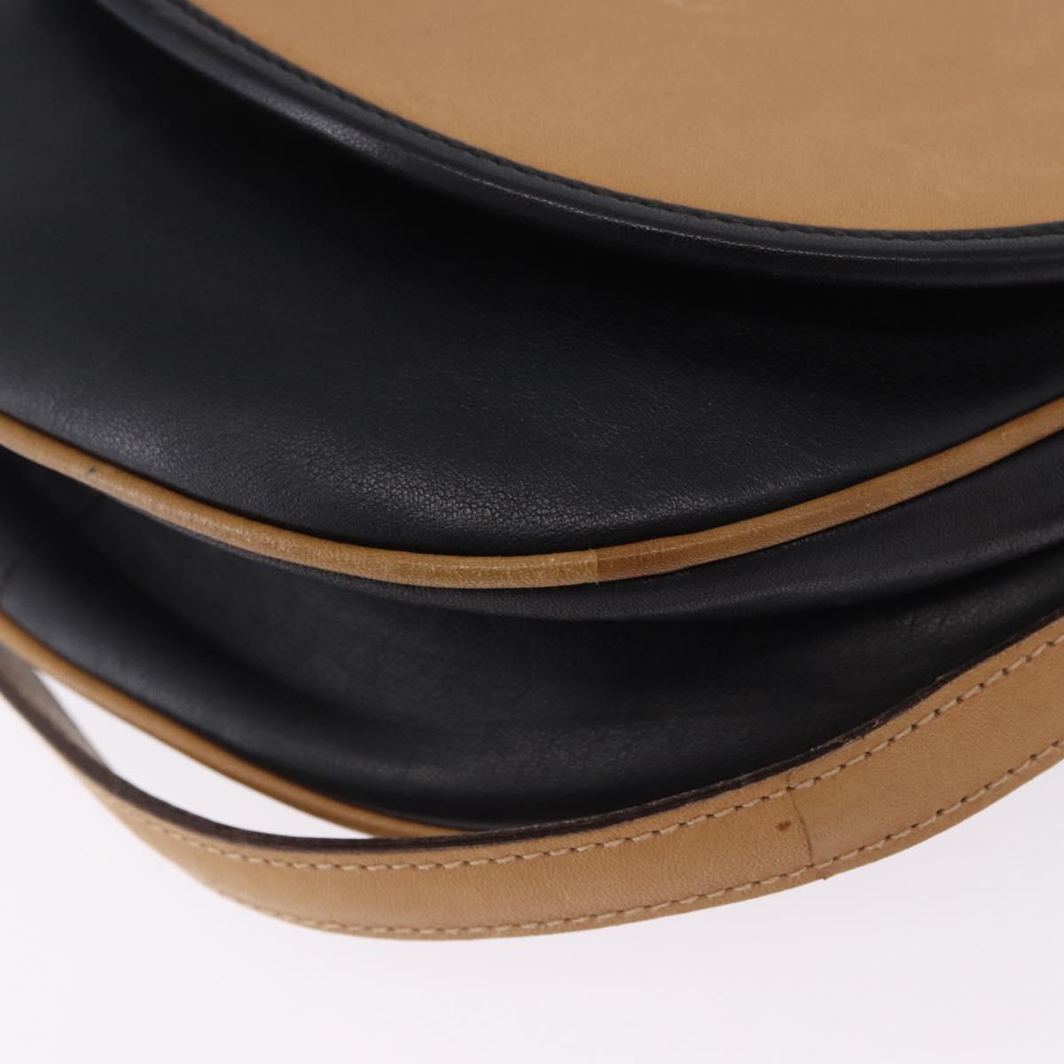 CELINE Shoulder Bag Leather Beige Gold Tone Auth ka6215