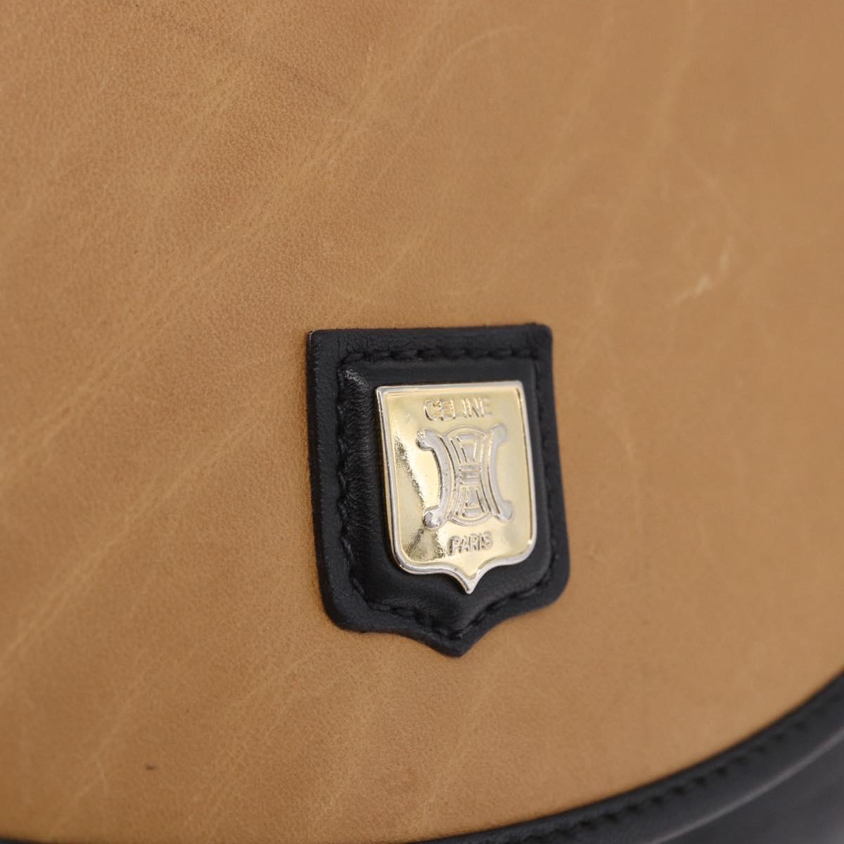 CELINE Shoulder Bag Leather Beige Gold Tone Auth ka6215