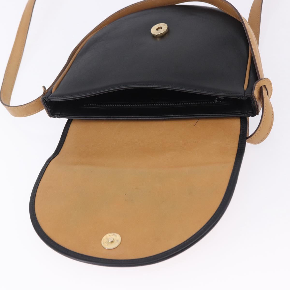 CELINE Shoulder Bag Leather Beige Gold Tone Auth ka6215