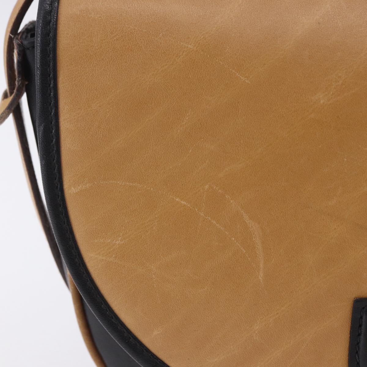 CELINE Shoulder Bag Leather Beige Gold Tone Auth ka6215