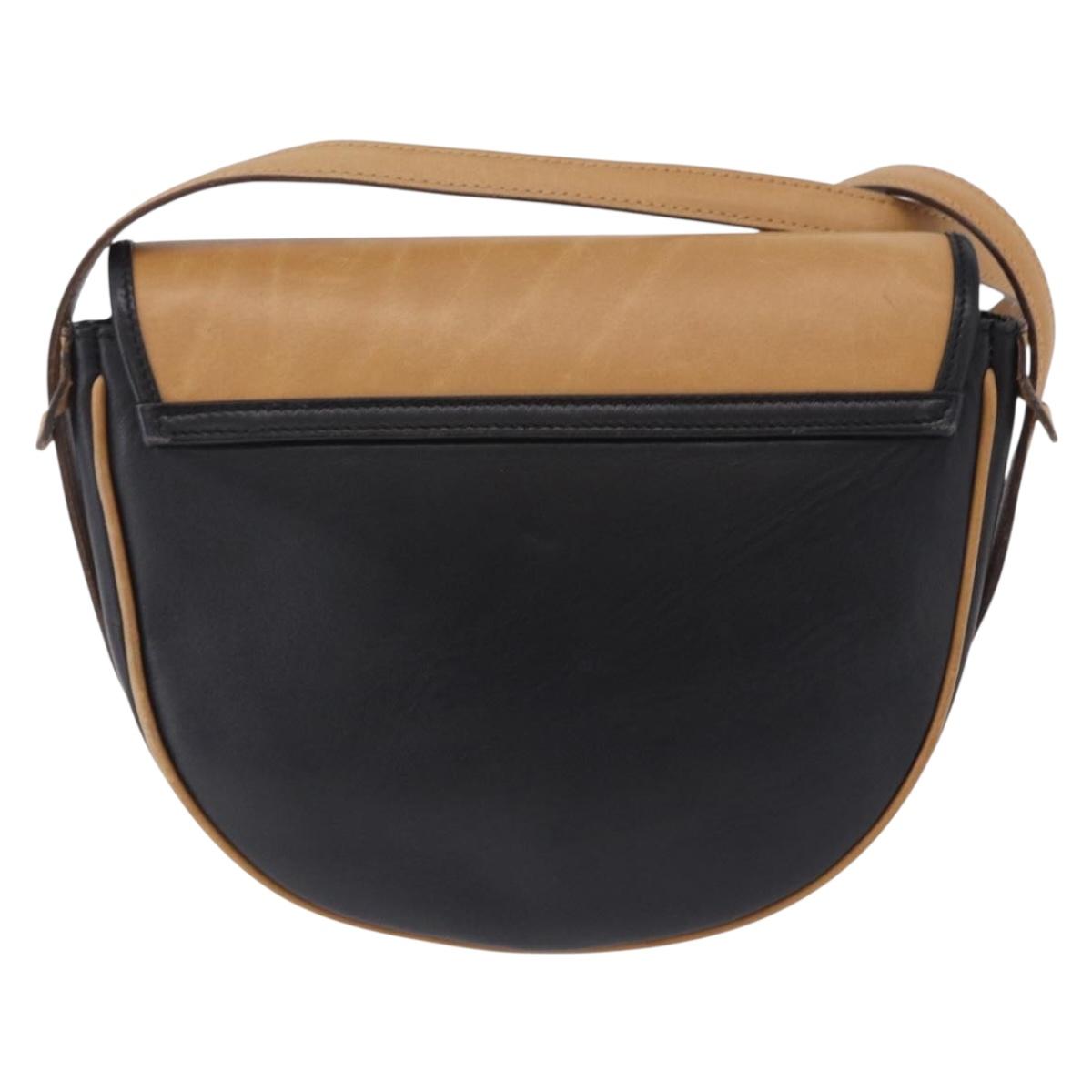 CELINE Shoulder Bag Leather Beige Gold Tone Auth ka6215
