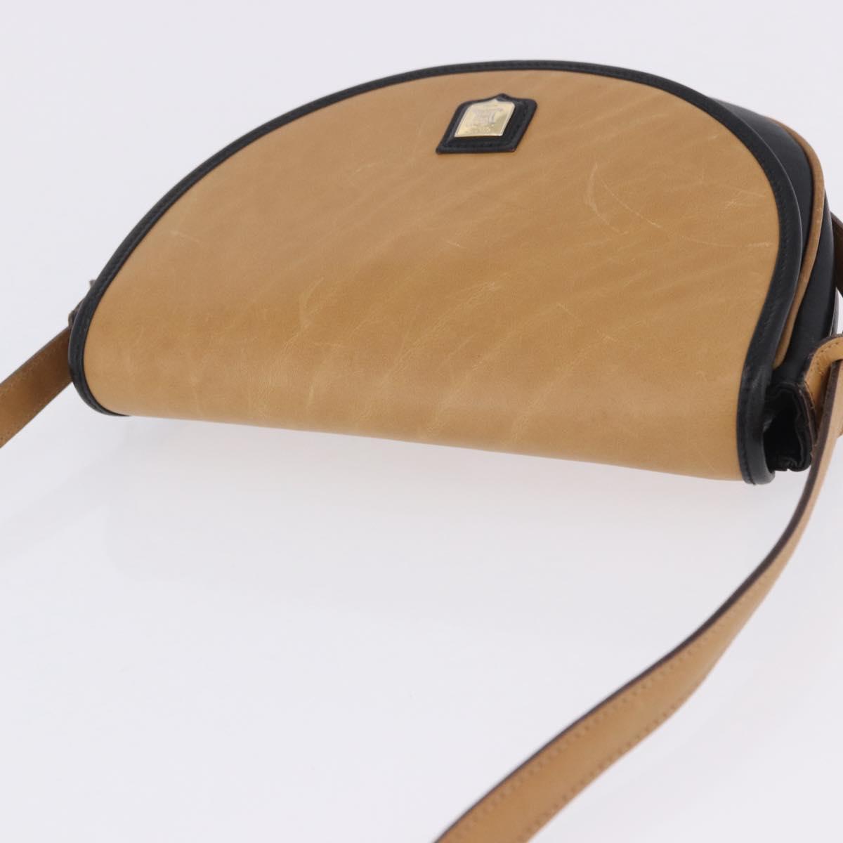 CELINE Shoulder Bag Leather Beige Gold Tone Auth ka6215