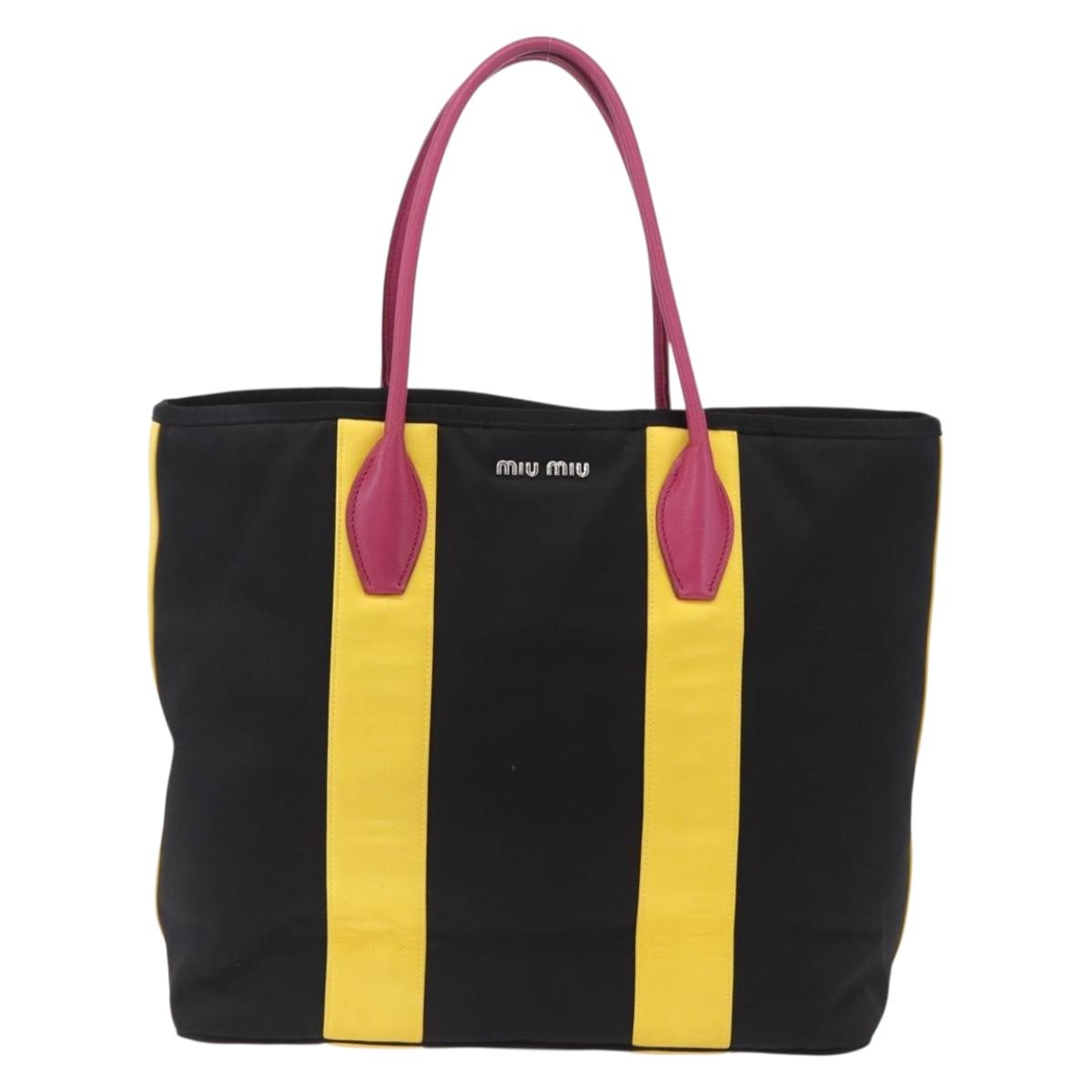 Miu Miu Tote Bag Satin Black Silver Auth ka6218V