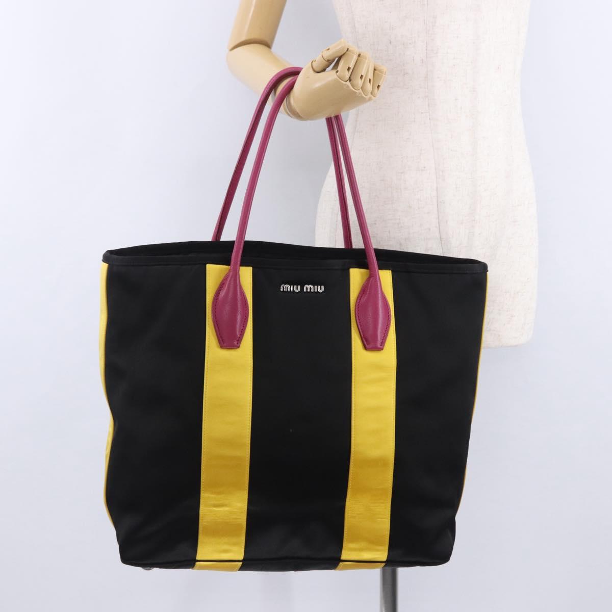 Miu Miu Tote Bag Satin Black Silver Auth ka6218V