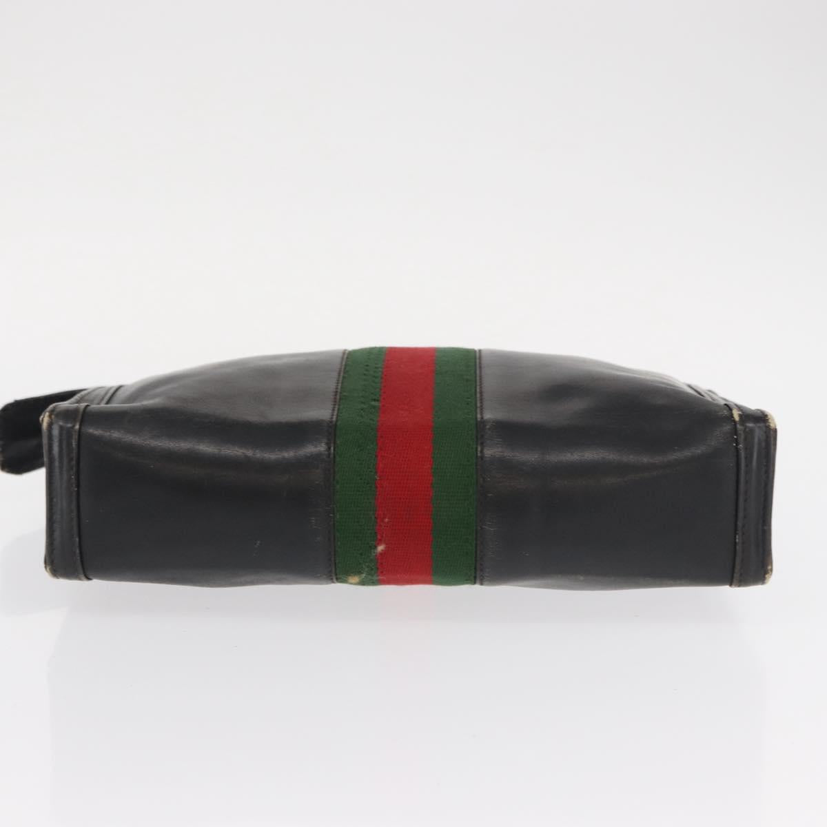 GUCCI Web Sherry Line Clutch Bag Leather Black Gold Auth ka622