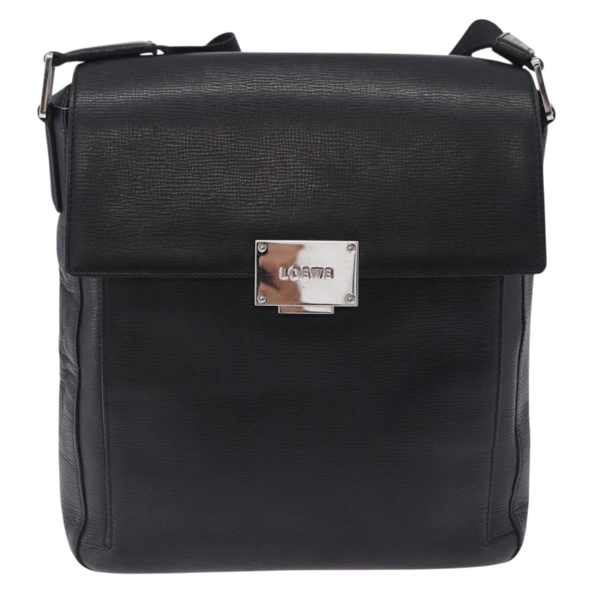 LOEWE Shoulder Bag Leather Black Silver Auth ka6220