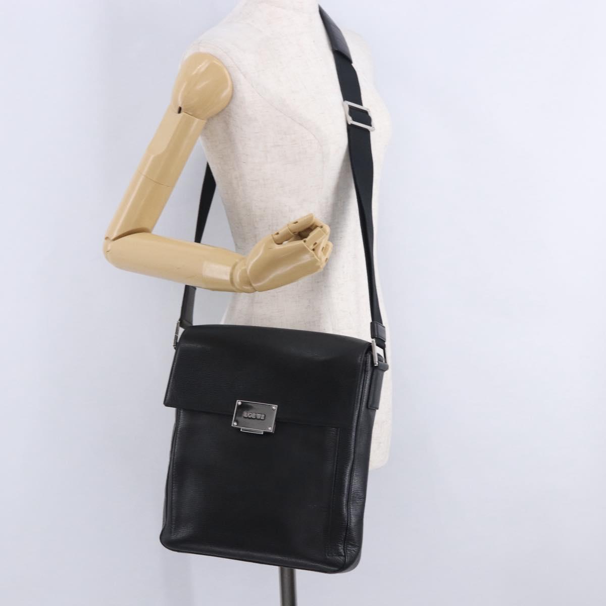 LOEWE Shoulder Bag Leather Black Silver Auth ka6220