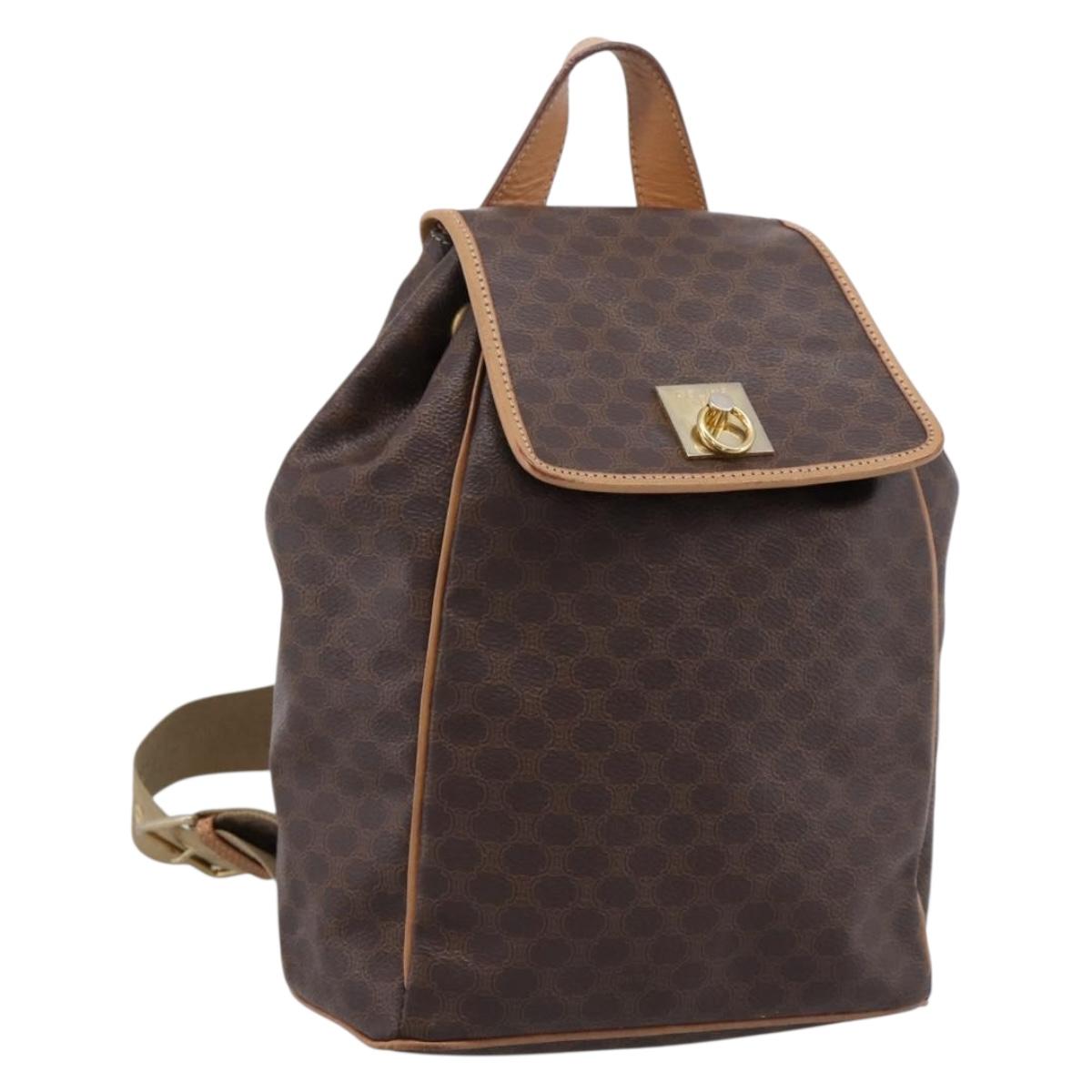 CELINE Macadam Backpack PVC Leather Brown Gold Tone Auth ka6222
