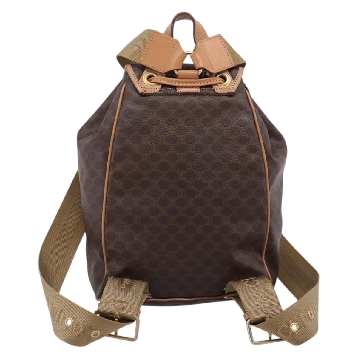 CELINE Macadam Backpack PVC Leather Brown Gold Tone Auth ka6222