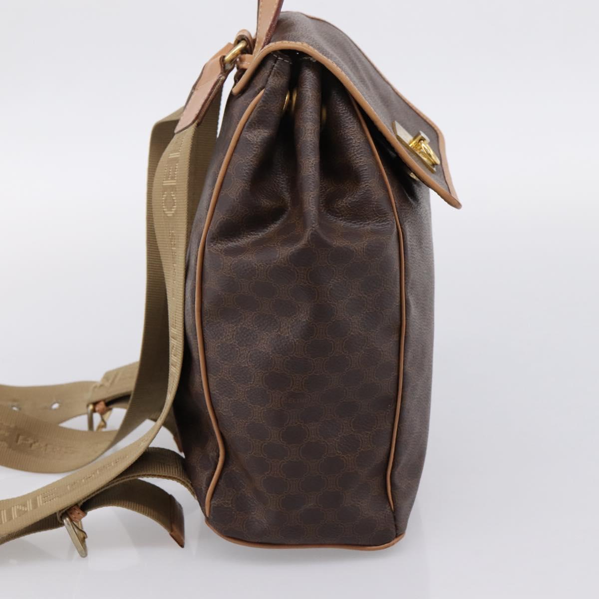 CELINE Macadam Backpack PVC Leather Brown Gold Tone Auth ka6222