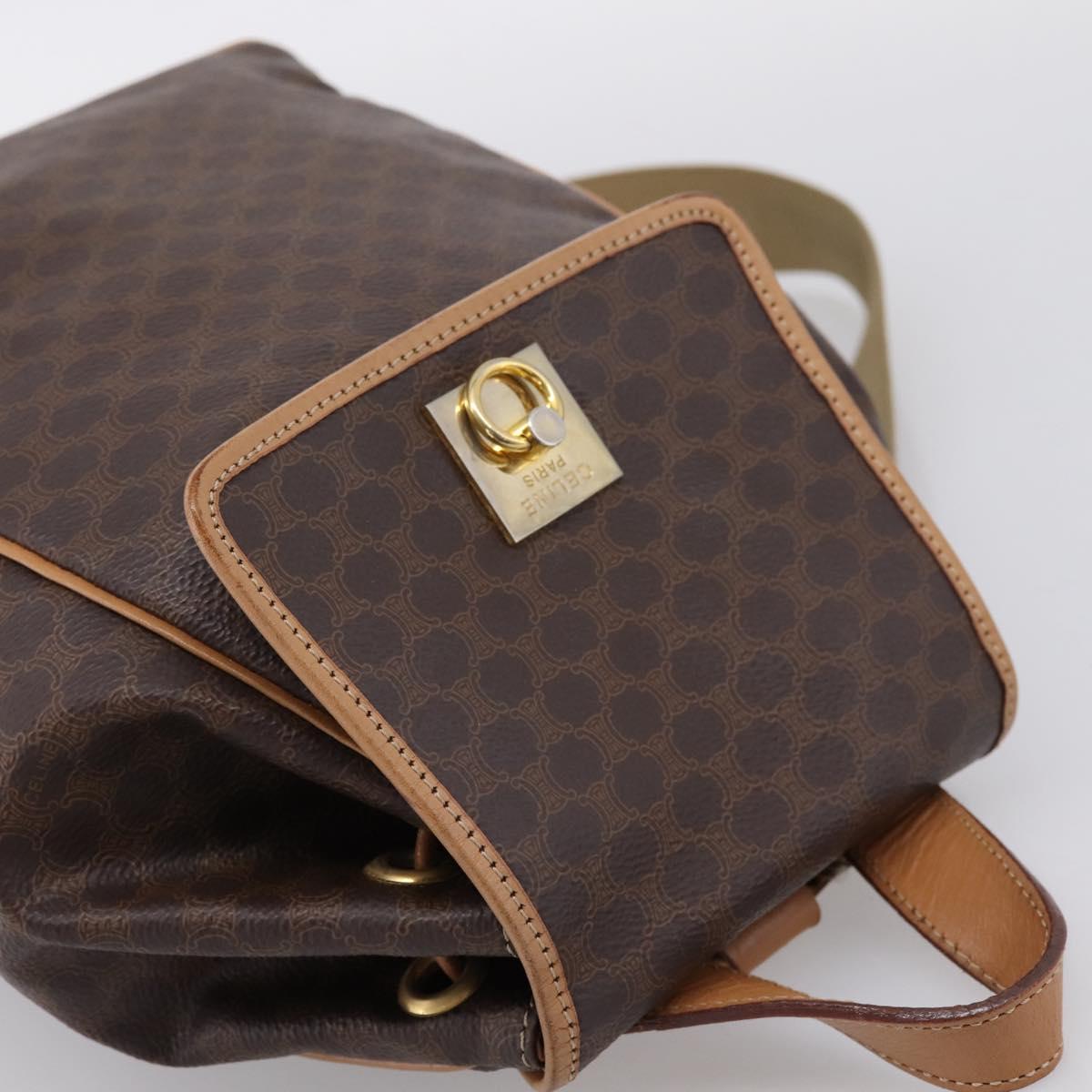 CELINE Macadam Backpack PVC Leather Brown Gold Tone Auth ka6222