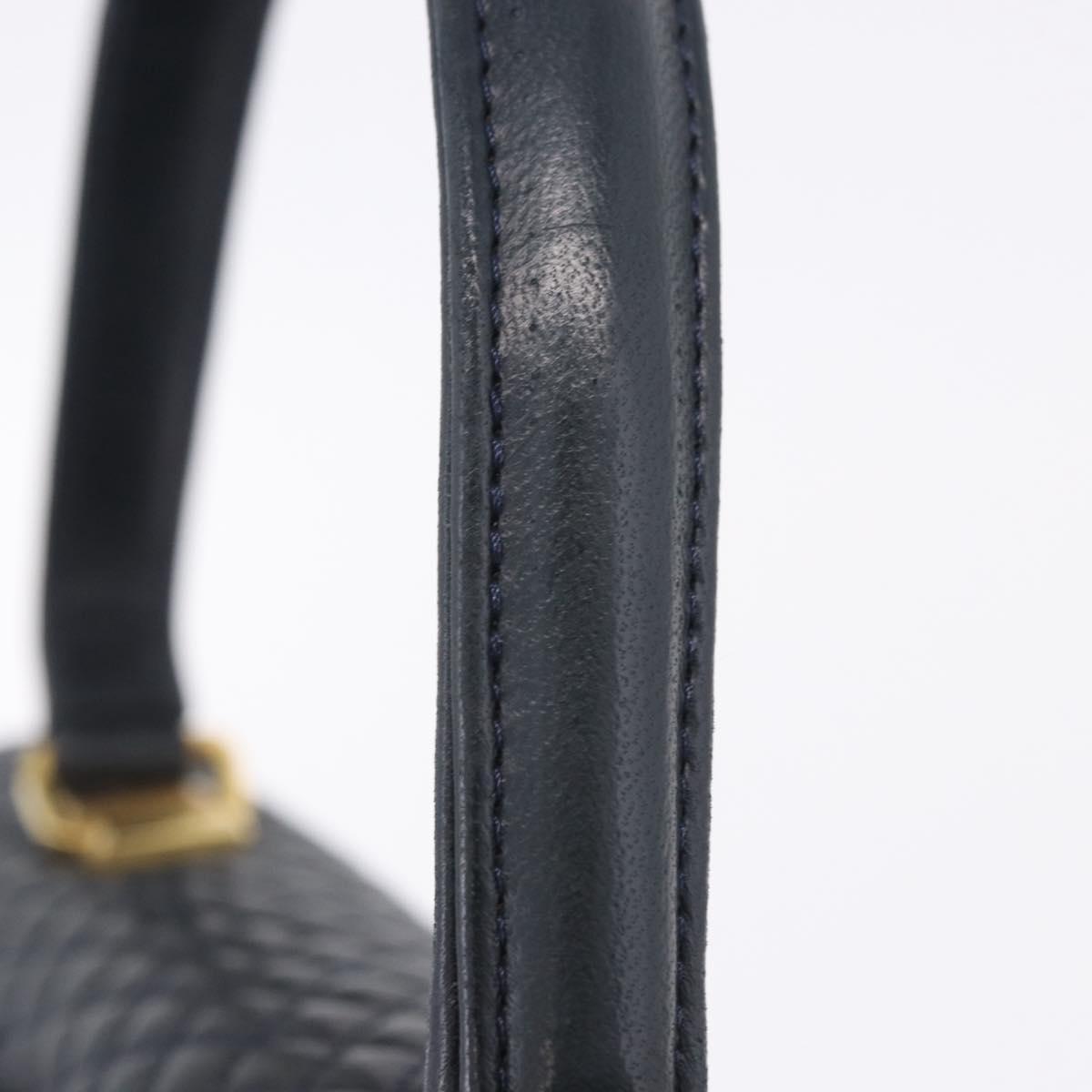 BALLY Hand Bag Leather Navy Gold Tone Auth ka6224