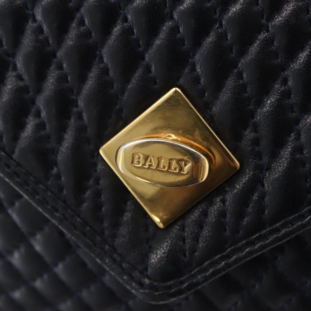 BALLY Hand Bag Leather Navy Gold Tone Auth ka6224