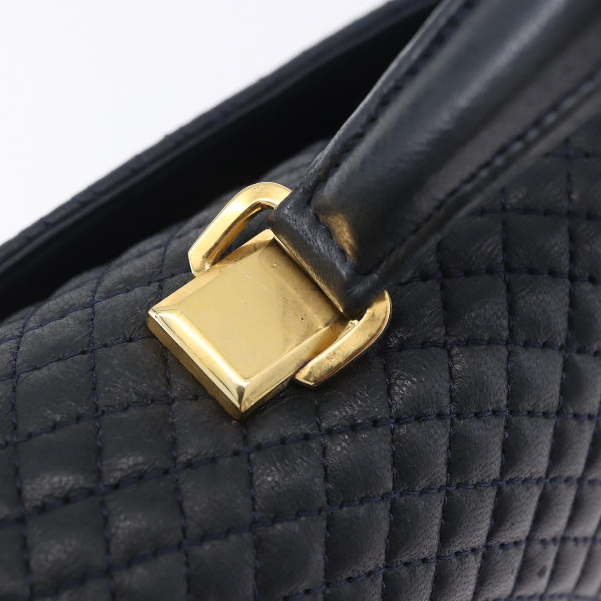 BALLY Hand Bag Leather Navy Gold Tone Auth ka6224