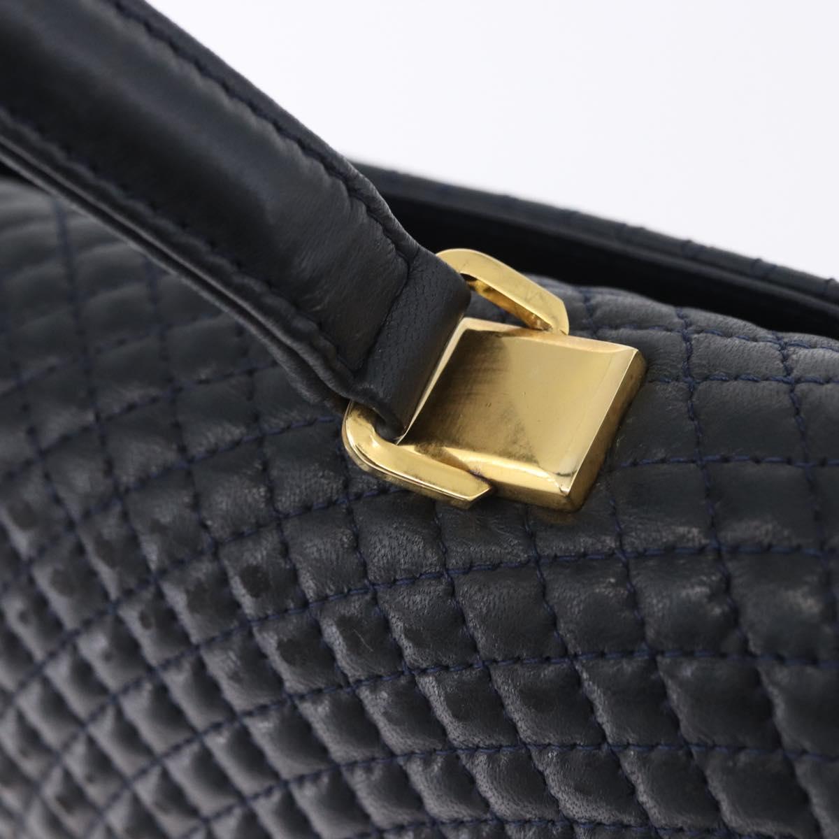 BALLY Hand Bag Leather Navy Gold Tone Auth ka6224