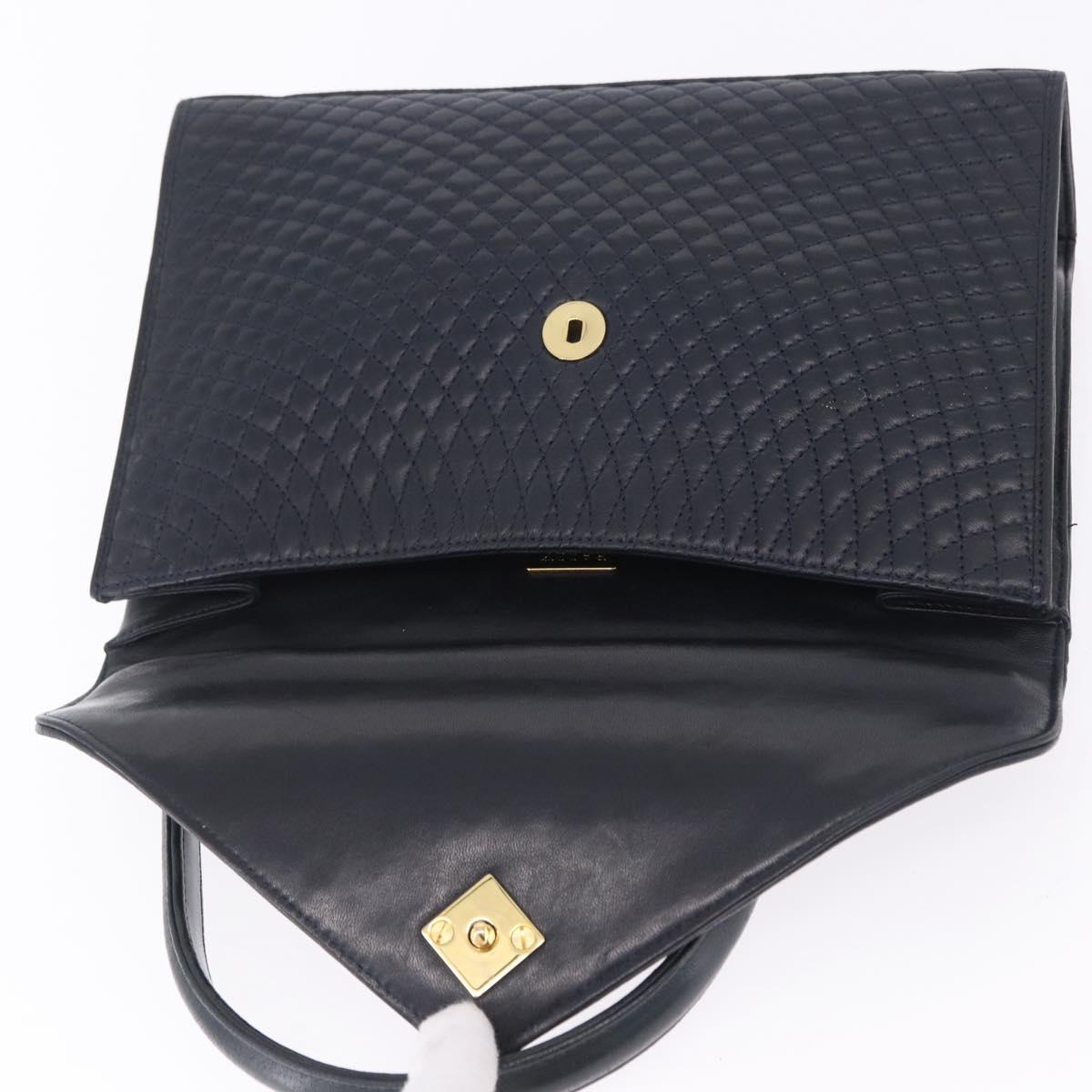 BALLY Hand Bag Leather Navy Gold Tone Auth ka6224