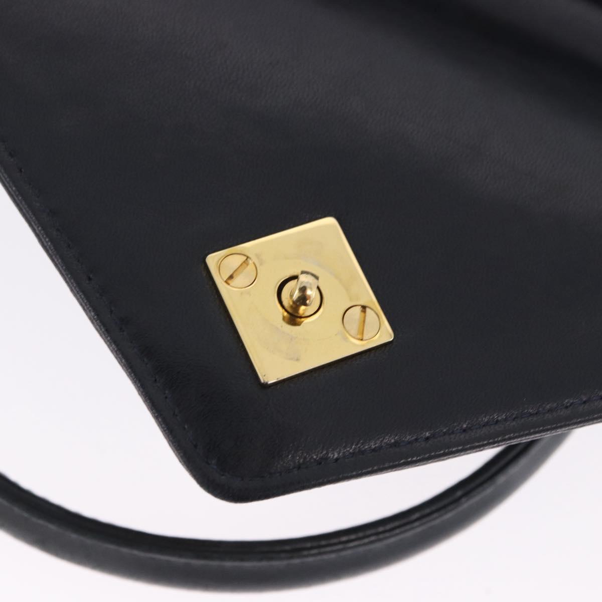 BALLY Hand Bag Leather Navy Gold Tone Auth ka6224