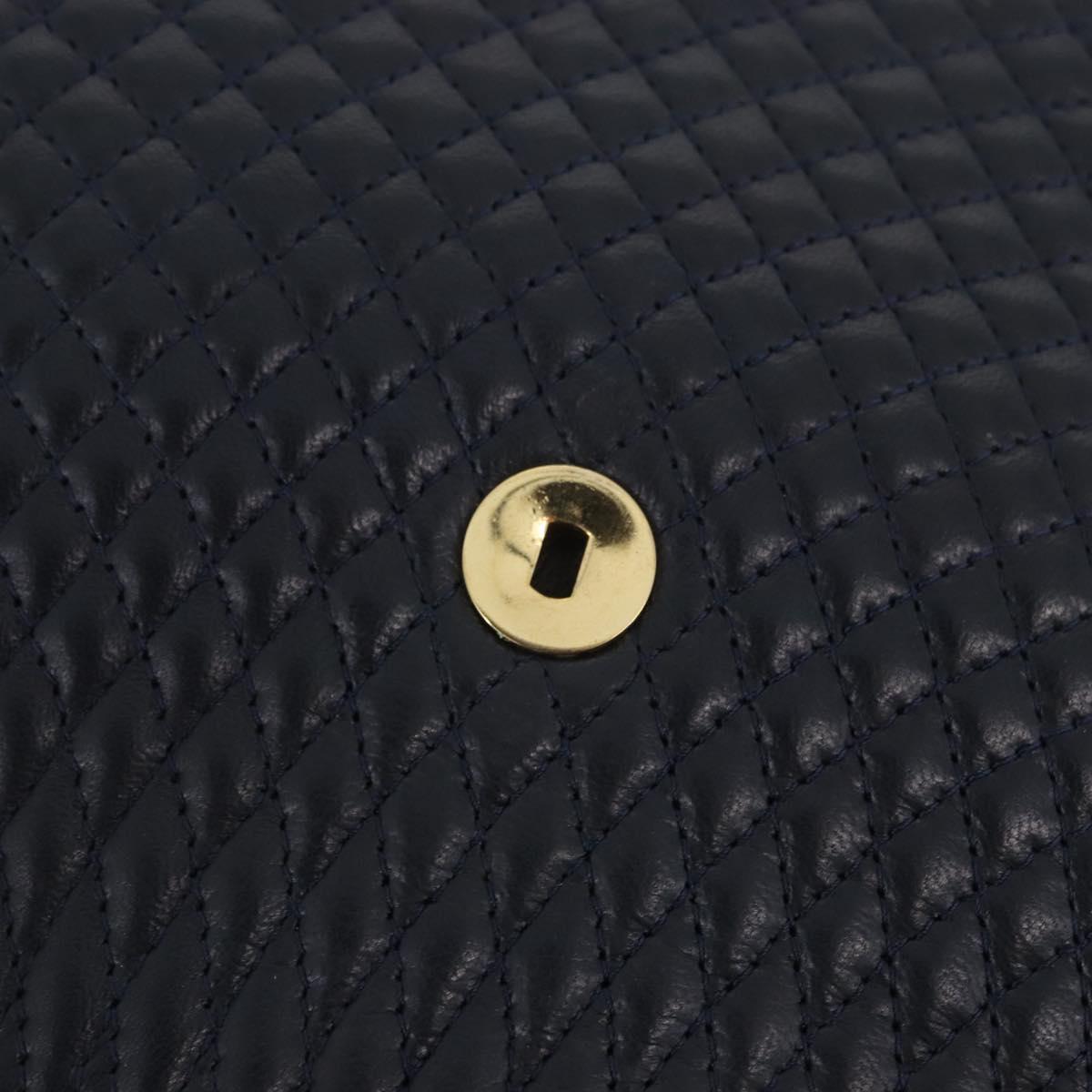 BALLY Hand Bag Leather Navy Gold Tone Auth ka6224