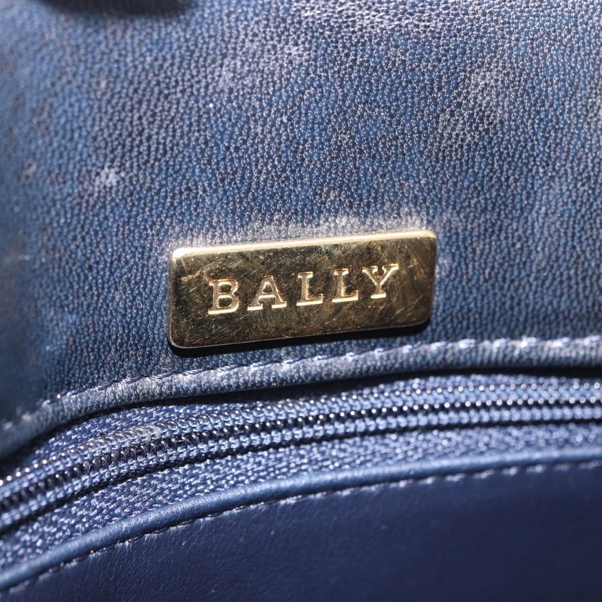 BALLY Hand Bag Leather Navy Gold Tone Auth ka6224