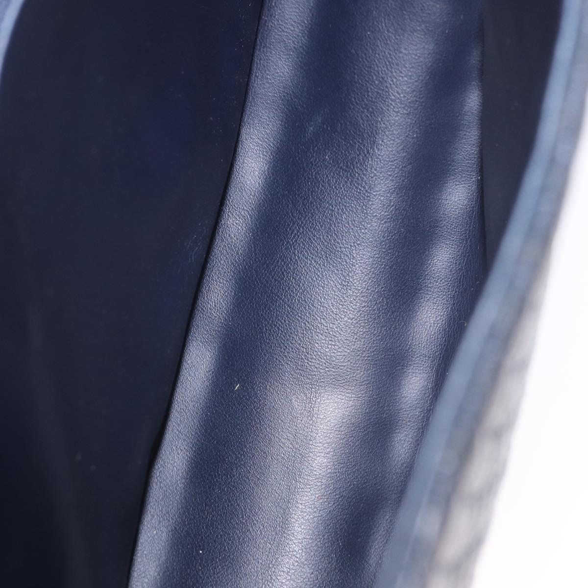 BALLY Hand Bag Leather Navy Gold Tone Auth ka6224