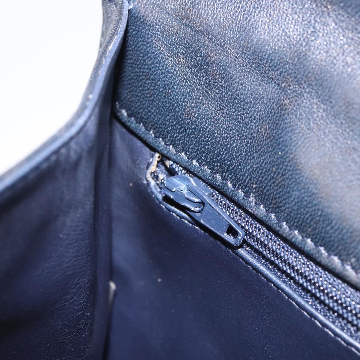 BALLY Hand Bag Leather Navy Gold Tone Auth ka6224