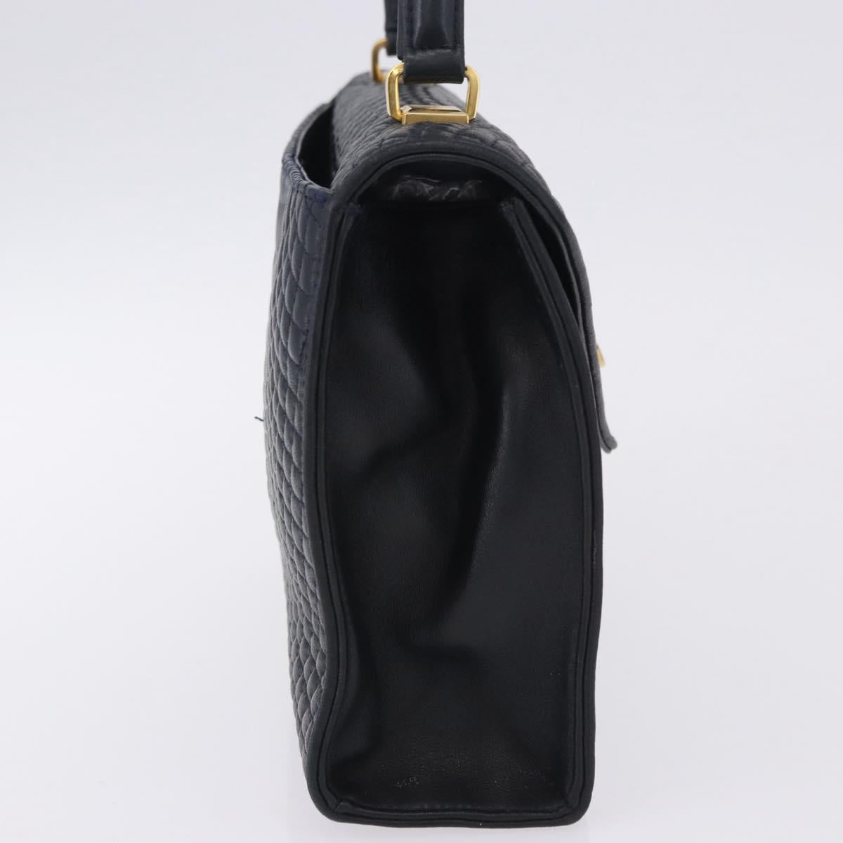 BALLY Hand Bag Leather Navy Gold Tone Auth ka6224