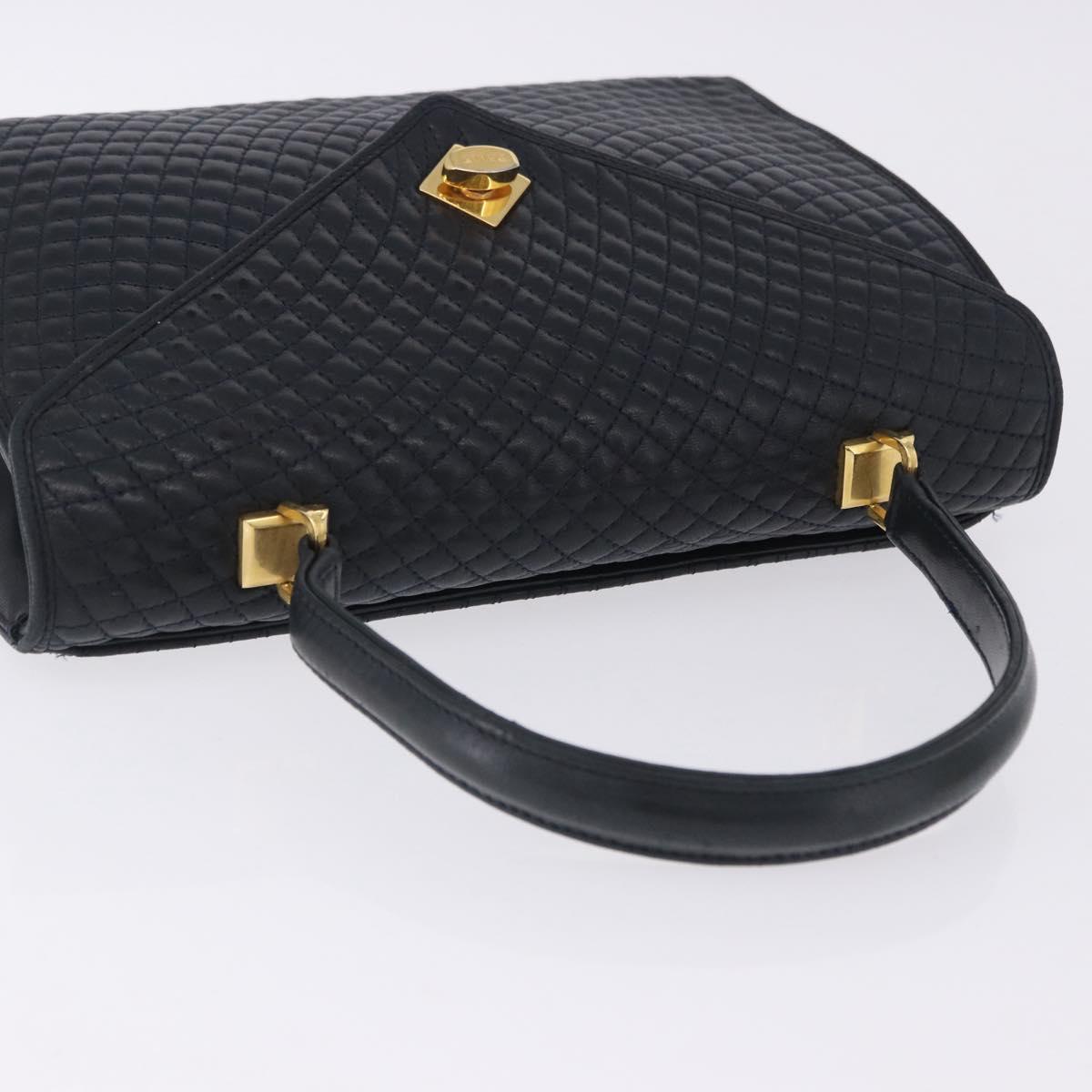 BALLY Hand Bag Leather Navy Gold Tone Auth ka6224