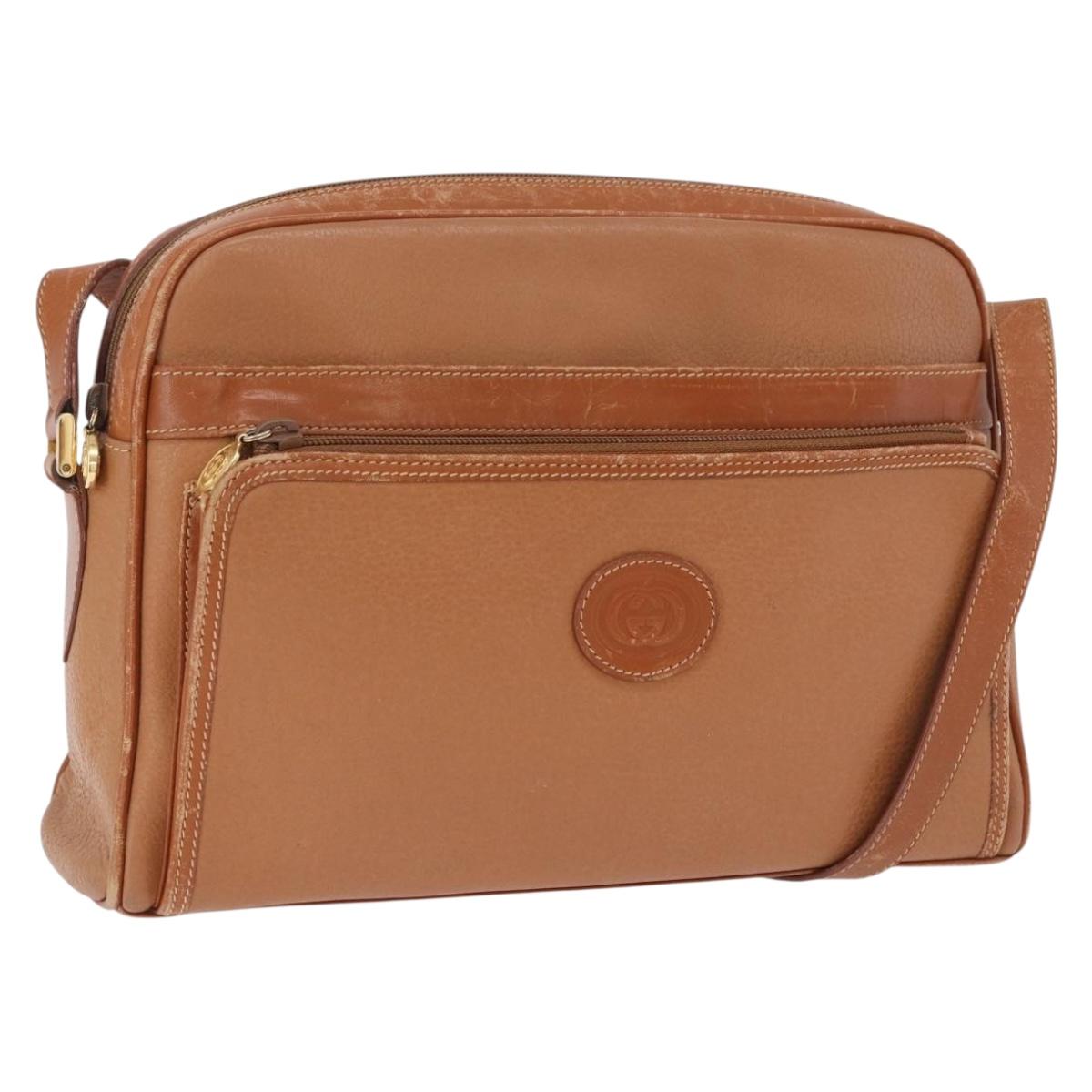 GUCCI Shoulder Bag Leather Beige Gold Tone 001 22 1053 Auth ka6226