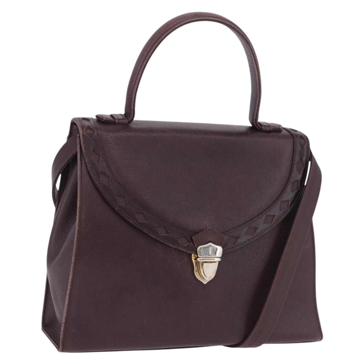 SAINT LAURENT Hand Bag Leather 2way Bordeaux Gold Tone Auth ka6227A
