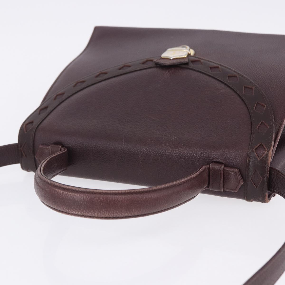SAINT LAURENT Hand Bag Leather 2way Bordeaux Gold Tone Auth ka6227A