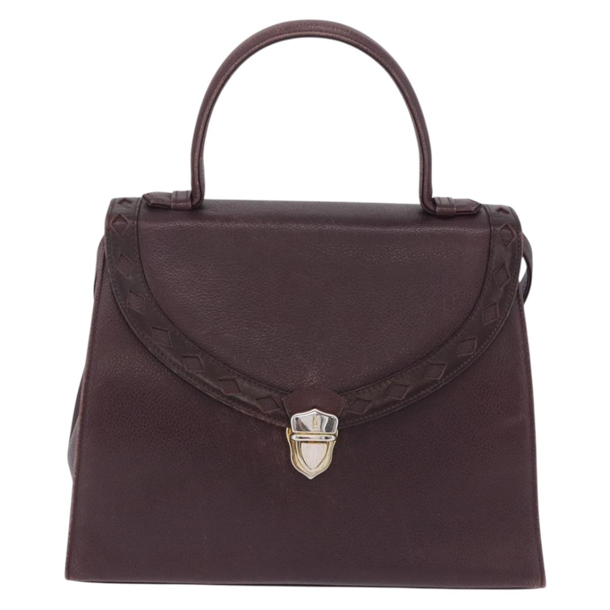 SAINT LAURENT Hand Bag Leather 2way Bordeaux Gold Tone Auth ka6227A