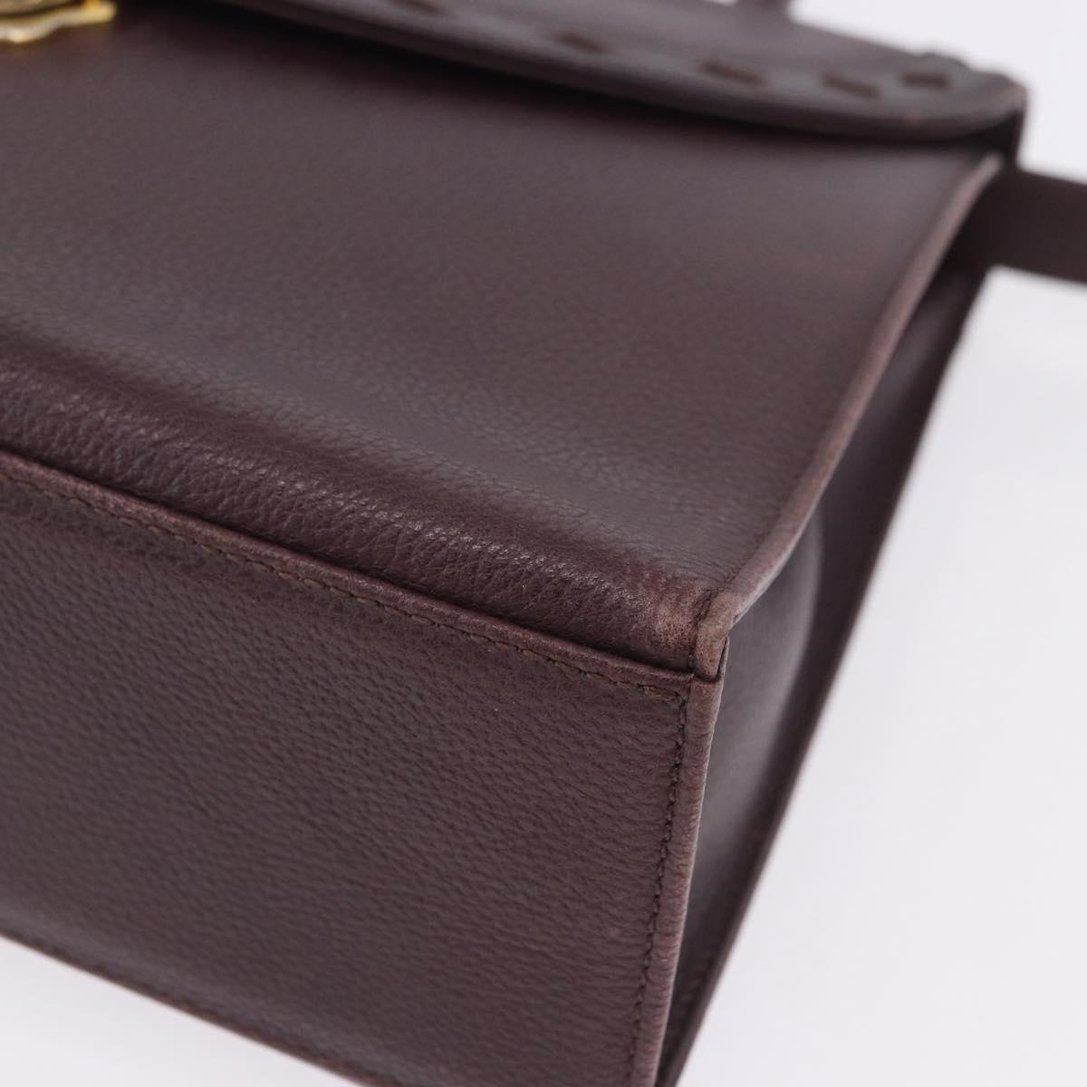 SAINT LAURENT Hand Bag Leather 2way Bordeaux Gold Tone Auth ka6227A