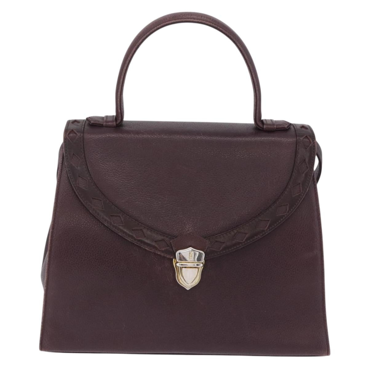 SAINT LAURENT Hand Bag Leather 2way Bordeaux Gold Tone Auth ka6227A