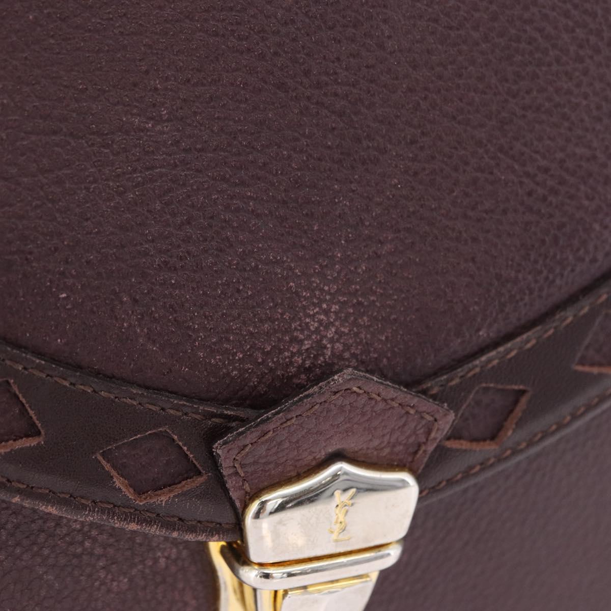 SAINT LAURENT Hand Bag Leather 2way Bordeaux Gold Tone Auth ka6227A