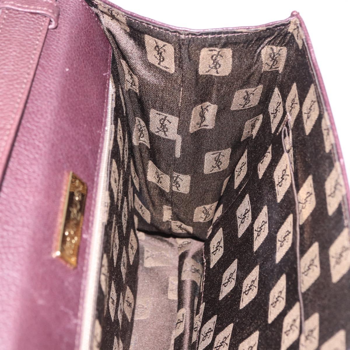 SAINT LAURENT Hand Bag Leather 2way Bordeaux Gold Tone Auth ka6227A