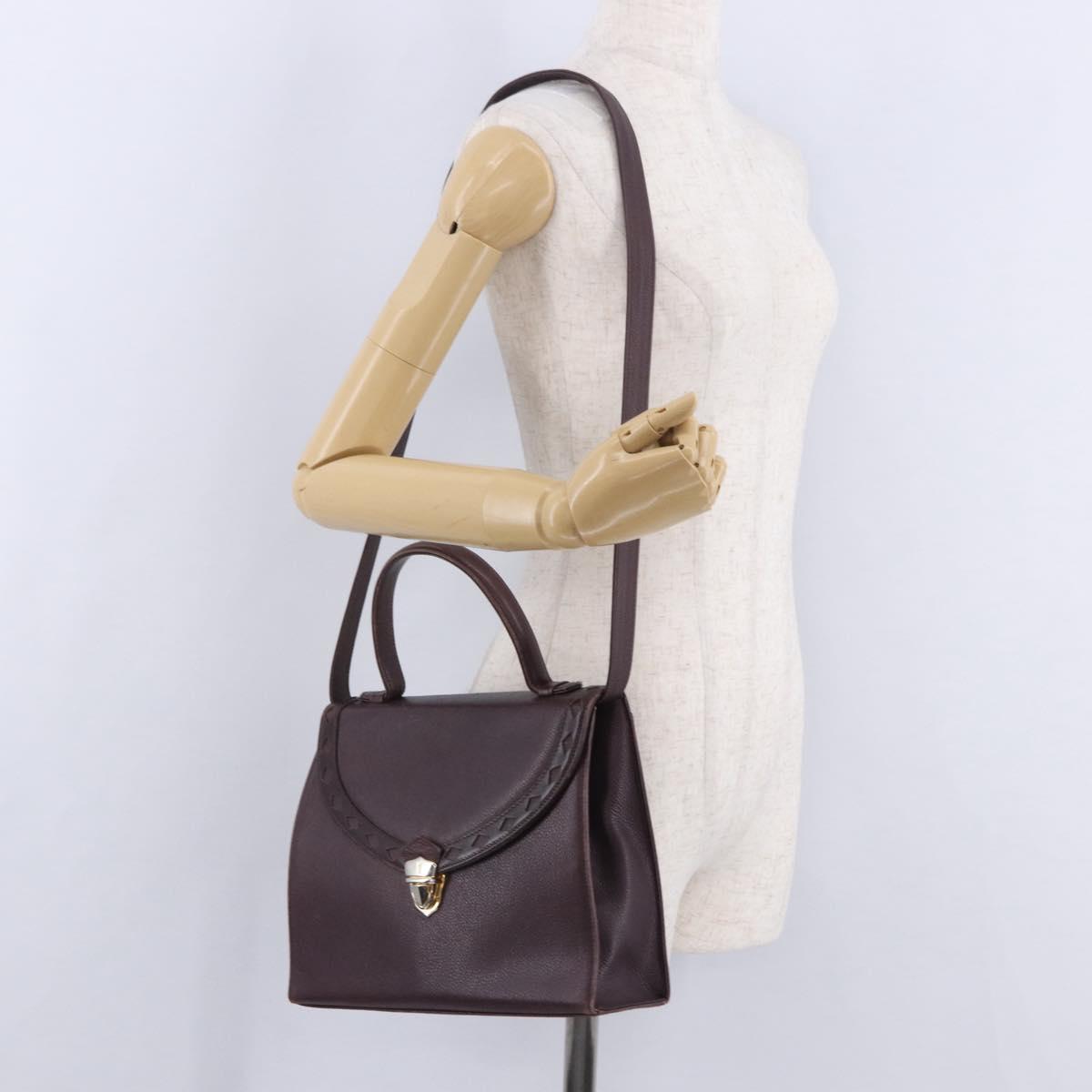 SAINT LAURENT Hand Bag Leather 2way Bordeaux Gold Tone Auth ka6227A