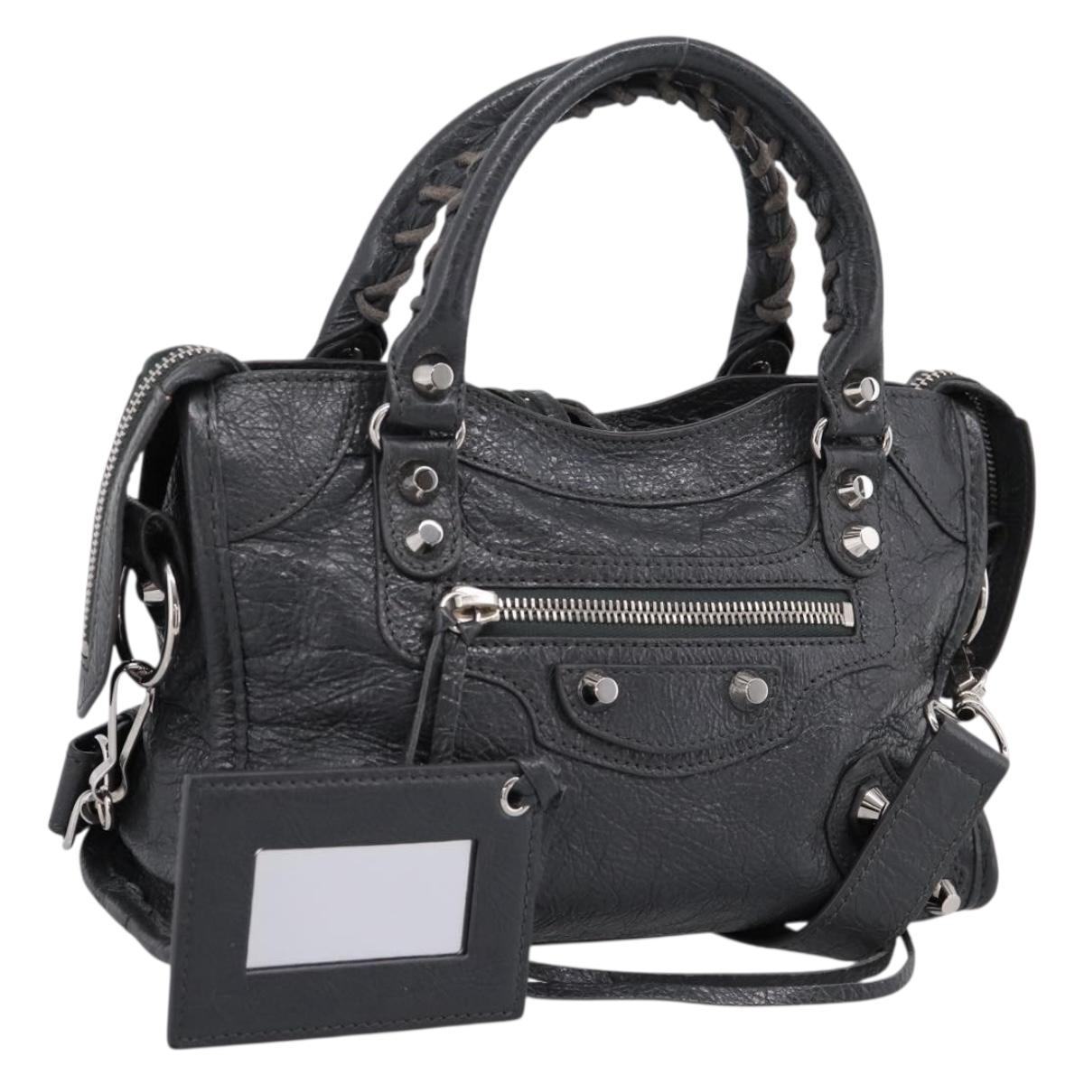 BALENCIAGA Classic Mini City Hand Bag Leather Gray Silver 300295 Auth ka6230SAM