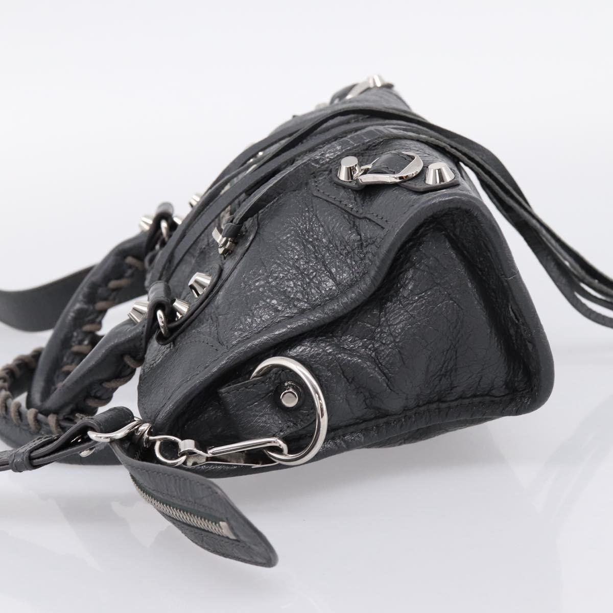 BALENCIAGA Classic Mini City Hand Bag Leather Gray Silver 300295 Auth ka6230SAM