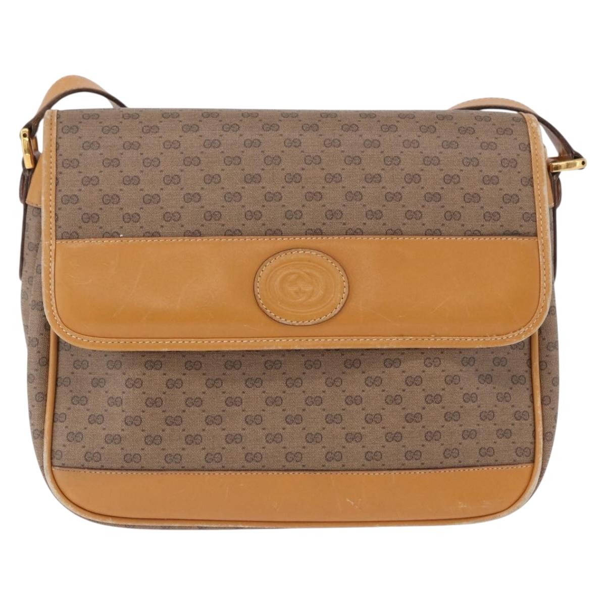 GUCCI Micro GG Shoulder Bag PVC Leather Beige Gold Tone 001 116 0925 Auth ka6232