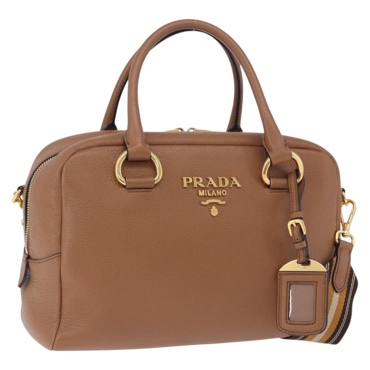 PRADA Hand Bag Leather 2way Beige Gold Tone Auth ka6236M